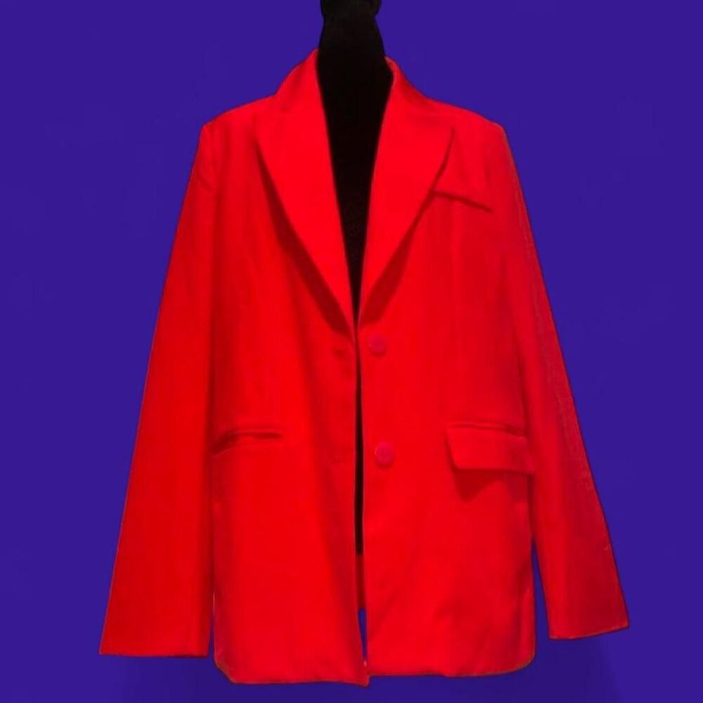 Forever 21 Bright Red Tailored Blazer Jacket Button Front Size 10